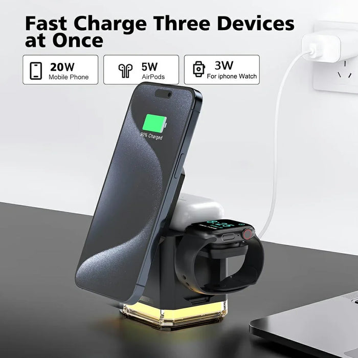 3 in 1 Wireless Charger Cell Phone Charging Stand with Night Light / HD Motion Detection Camera Built-In 64GB - Black - 5