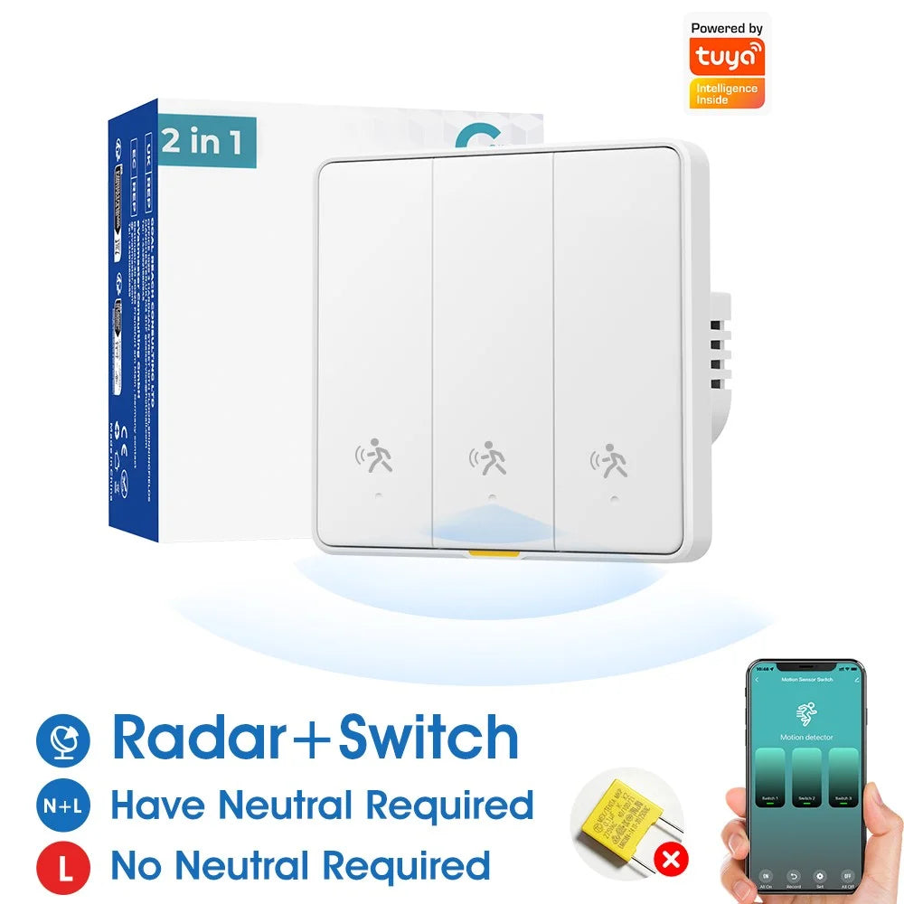 MG-KG126 3 Gang 1 Way Zigbee Radar Smart Switch Remote Control Tuya Timer Human Sensor Wall Switch - White - 2