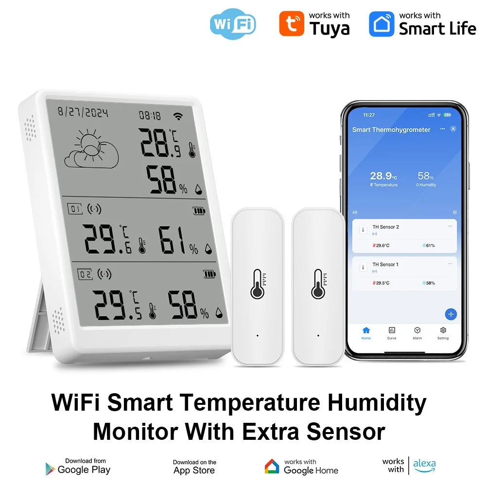 SMATRUL WSD023 WiFi RF Temperature Humidity Sensor LED Display Remote Control Smart APP Alarm Detector - 2