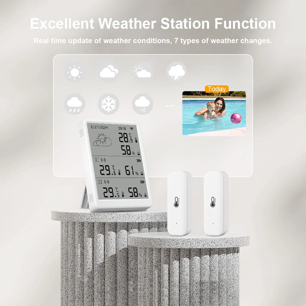 SMATRUL WSD023 WiFi RF Temperature Humidity Sensor LED Display Remote Control Smart APP Alarm Detector - 6