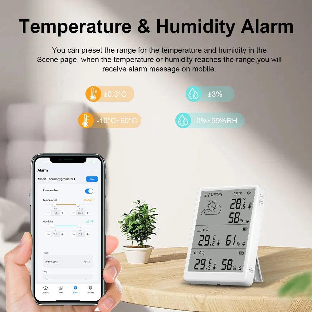 SMATRUL WSD023 WiFi RF Temperature Humidity Sensor LED Display Remote Control Smart APP Alarm Detector - 7