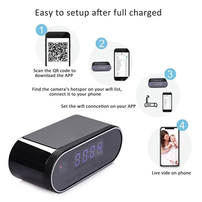 HD 1080P Clock Camera WiFi Mini Cam IR Night Vision Alarm Camcorder Video Recorder Motion Detection - 7