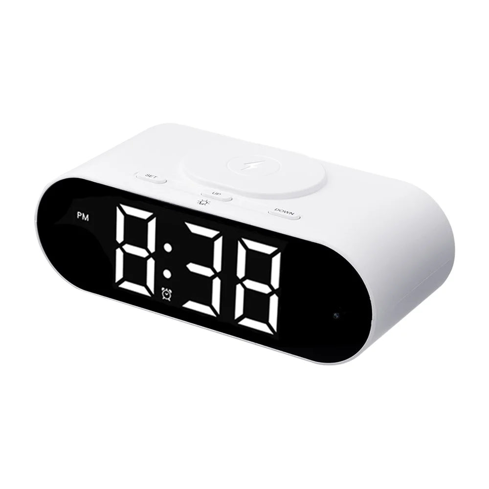 4K Hidden Camera Wireless WiFi Security Alarm Camera Base Phone Charger with Clock Function - 1