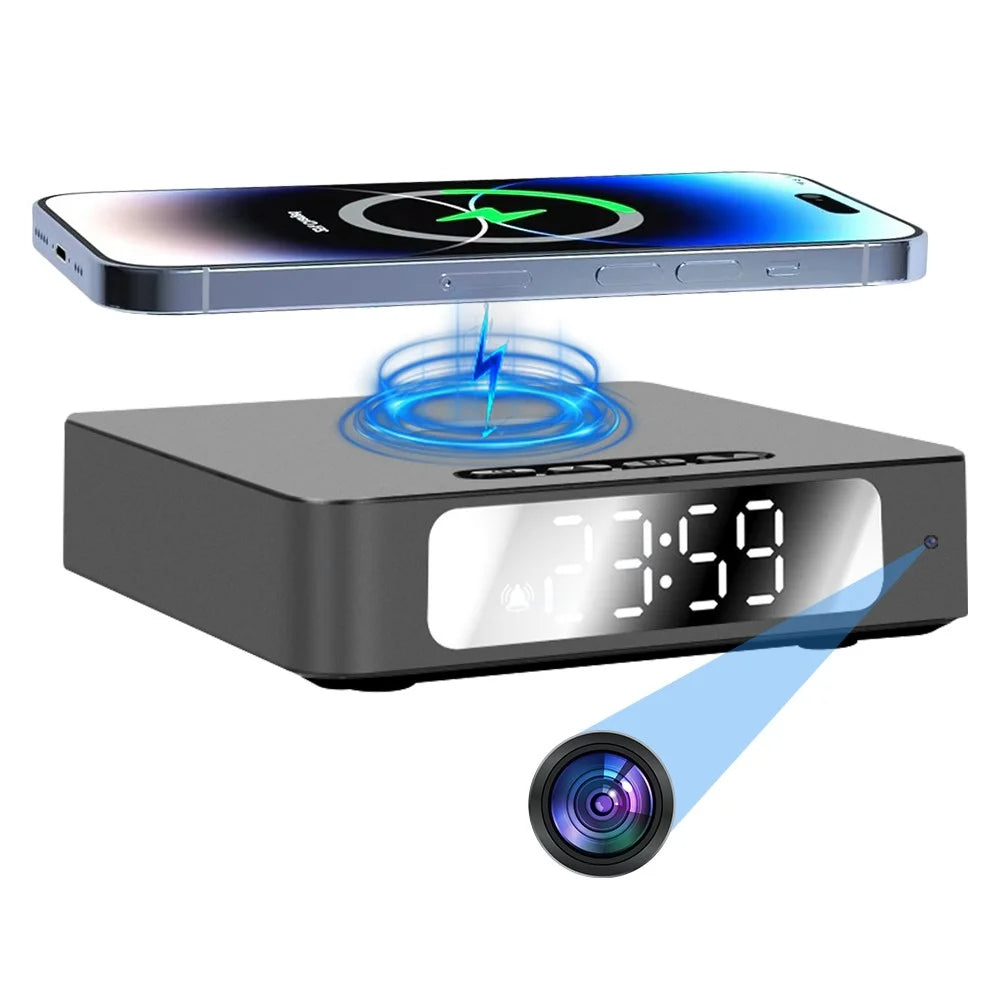 15W Wireless Charging Alarm Clock HD1080P WiFi Camera Digital Clock Charger For Home Security - 4
