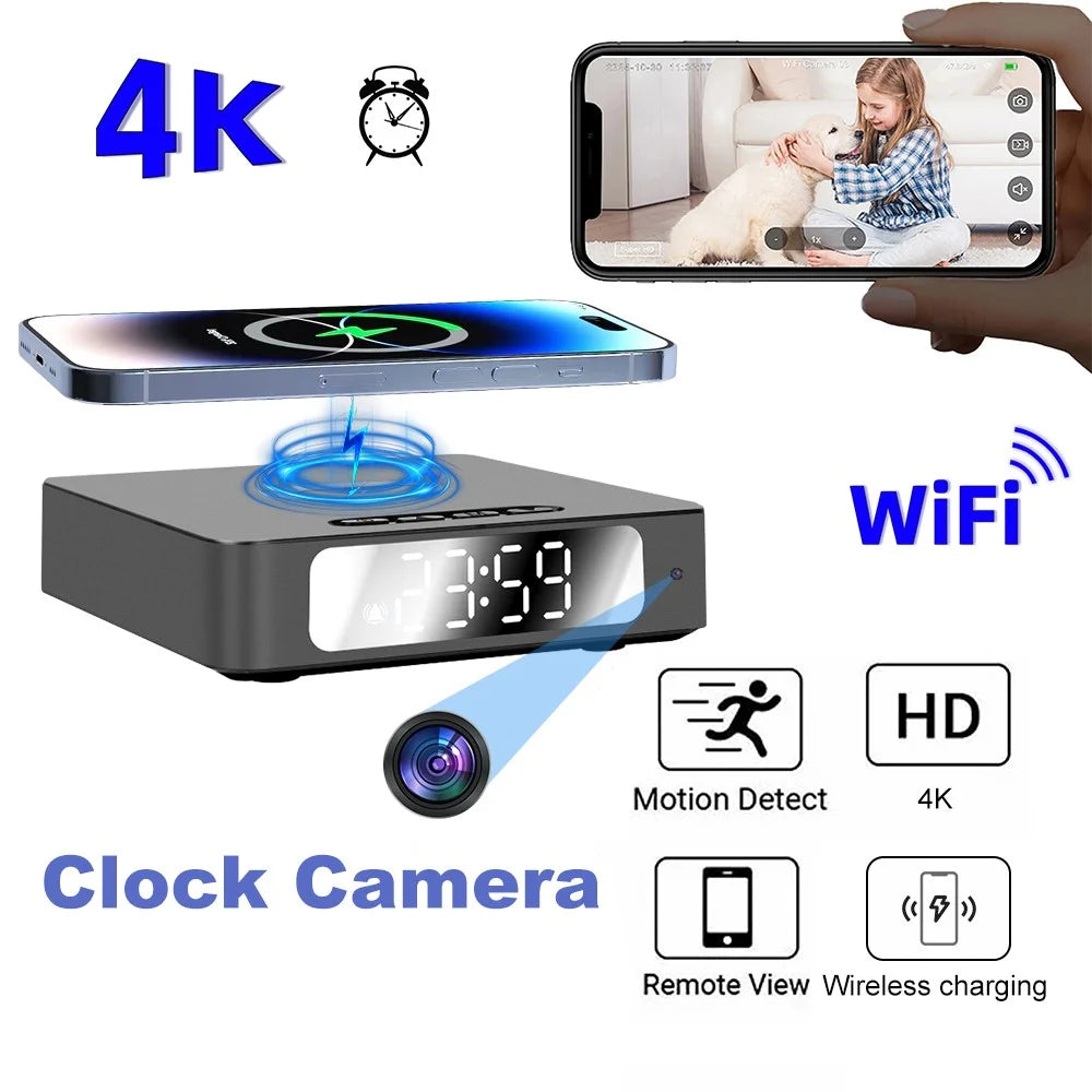 15W Wireless Charging Alarm Clock HD1080P WiFi Camera Digital Clock Charger For Home Security - 5