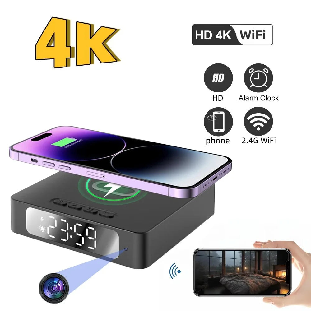 15W Wireless Charging Alarm Clock HD1080P WiFi Camera Digital Clock Charger For Home Security - 7