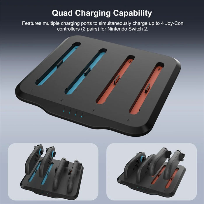 For Nintendo Switch 2 Game Controller 4-Slot Charging Dock Left Right Gamepad Charger with LED Indicator - 7