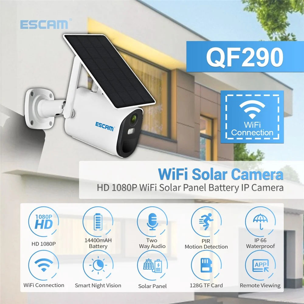 ESCAM QF290 Solar WiFi Camera 1080P Waterproof Security Camera Solar Panel Battery Powered with IR Night Vision - 3