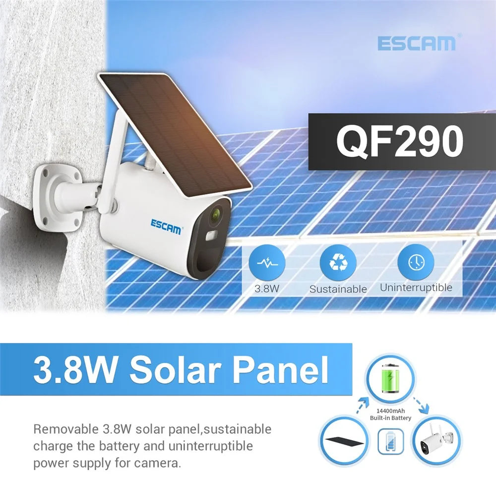ESCAM QF290 Solar WiFi Camera 1080P Waterproof Security Camera Solar Panel Battery Powered with IR Night Vision - 4