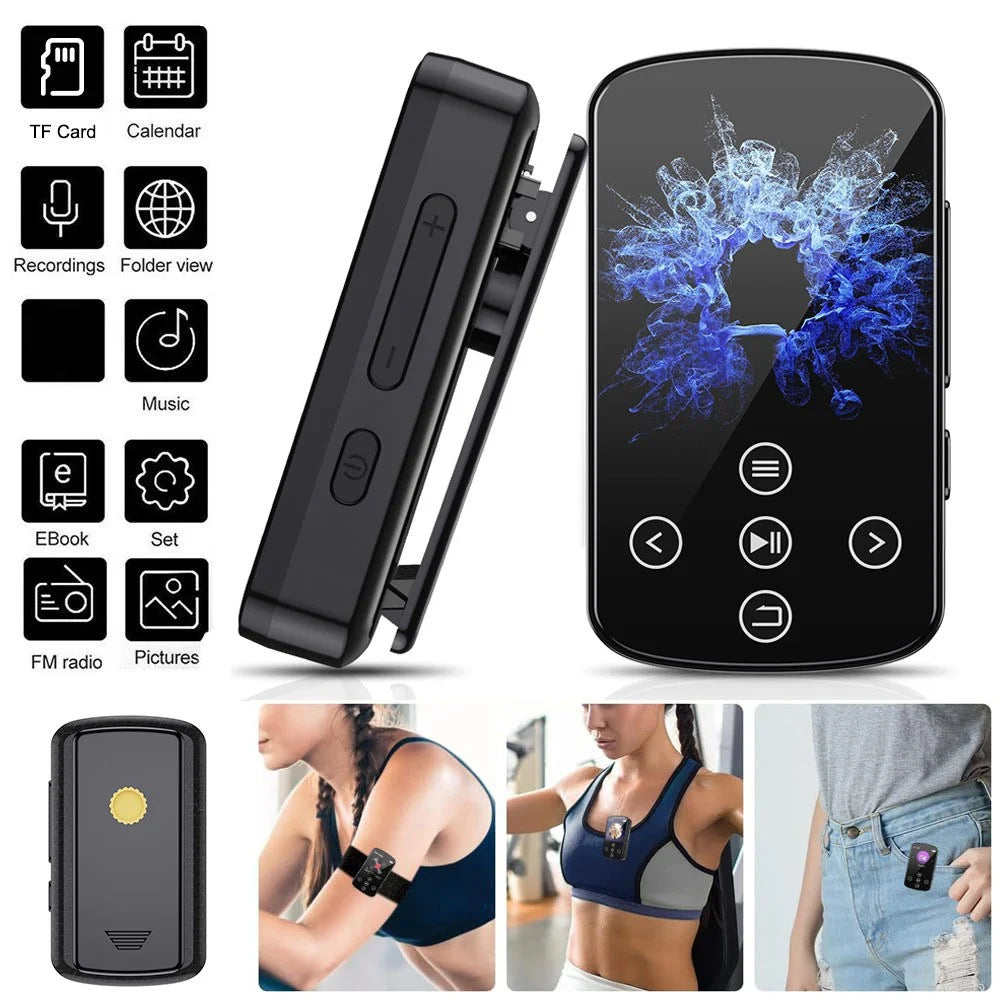 T8 1.54 Inch Touch Screen MP4 Player Bluetooth-Compatible FM Radio E-Book Reader with Back Clip (With 64G TF Card) - 2