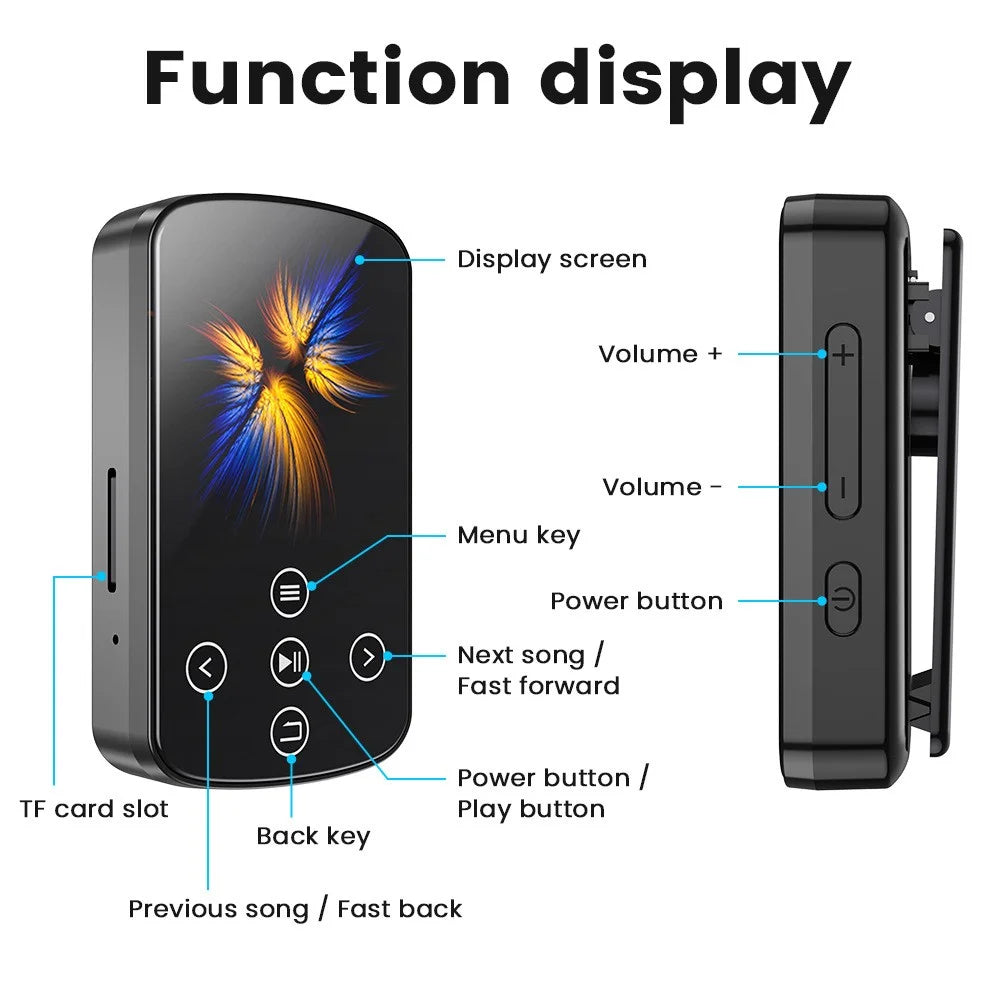 T8 1.54 Inch Touch Screen MP4 Player Bluetooth-Compatible FM Radio E-Book Reader with Back Clip (With 64G TF Card) - 5