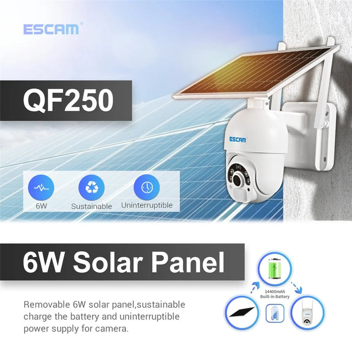ESCAM QF250 1080P WiFi Solar IP Camera WiFi Wireless 6W Solar Panel Battery Powered Home Security Camera - 5