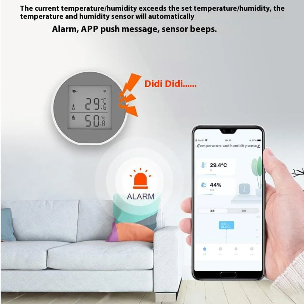 WSD400H WiFi Temperature Humidity Sensor Abnormal Alarm Real Time Monitor Compatible with Alexa  /  Google Assistant (No Battery) - 3
