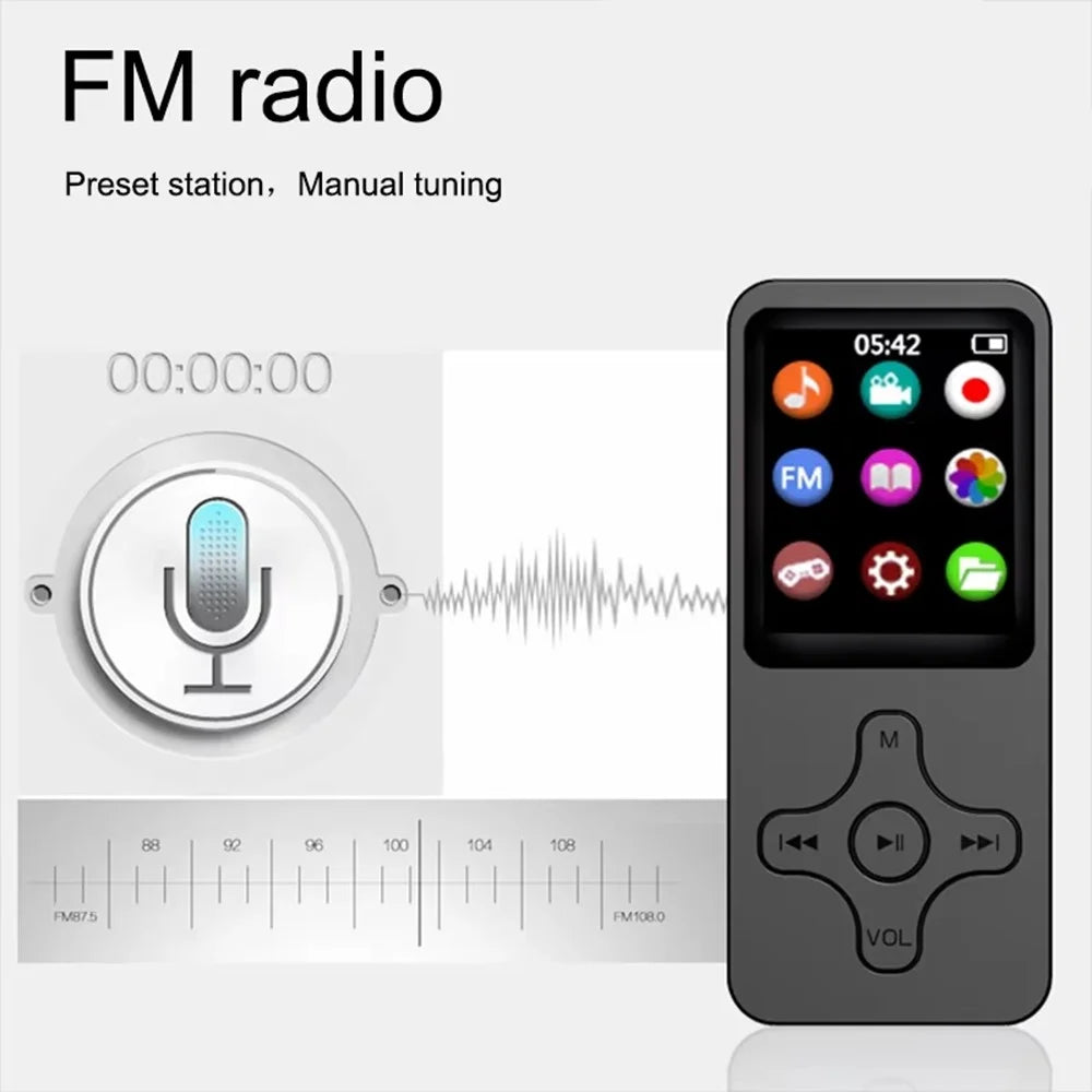 1.77 Inch Screen MP4 Player Portable Bluetooth-Compatible FM Radio Voice Recorder (Without TF Card) - Black - 5