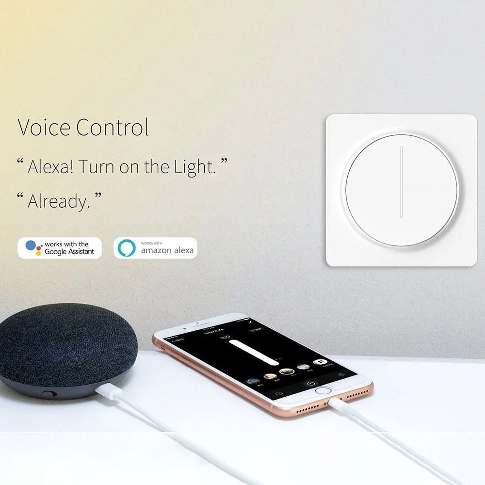 RSH-EU-SD02 WiFi Wall Dimmer Switch Wireless Light Controller Smart Touch Panel, European Standard - 3