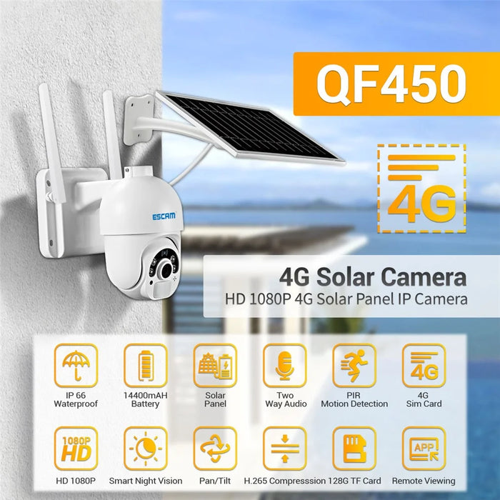ESCAM QF450 1080P Cloud Storage 4G PIR Alarm Dome Pan/Tilt CCTV IP Camera with Solar Panel - EU Edition - 3