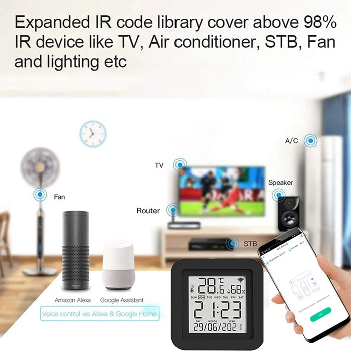 TH02 Smart Infrared WiFi Digital Thermometer Hygrometer Wireless Temperature Sensor - Black 24H - 7