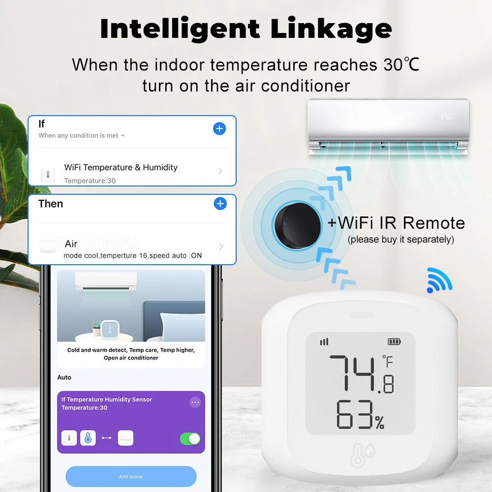 TH10 Smart Wireless Temperature Humidity Sensor Referesh Button for Home Automation Remote Detection - WiFi Version - 2