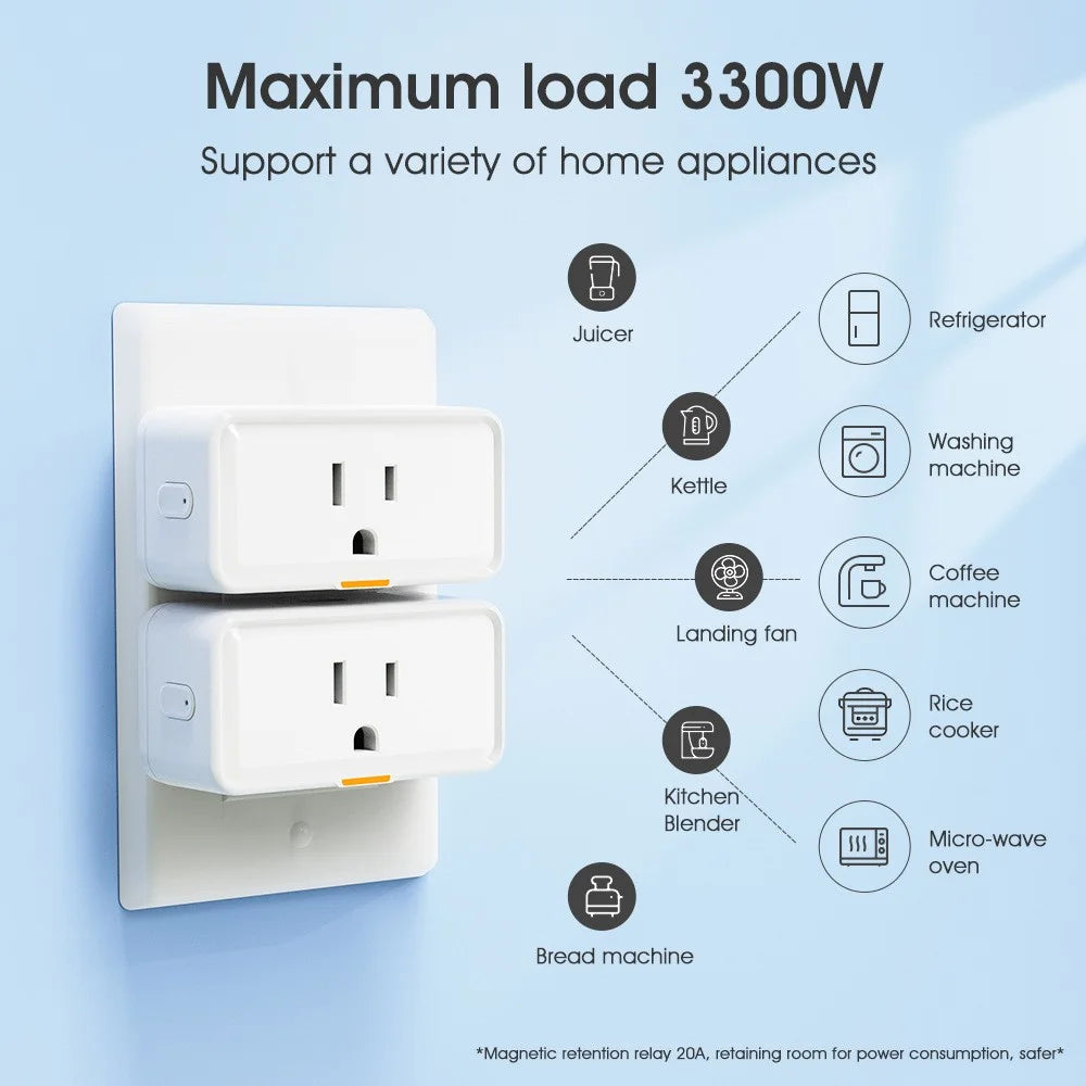 3300W US Plug Tuya WiFi Smart Socket with Energy Monitoring Remote Control APP Voice Timer Switch - 2