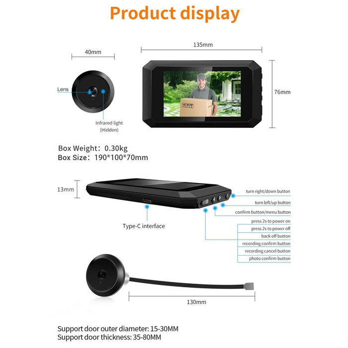 N9S 3.97 Inch Hidden Night Vision Camera Doorbell with Photo Video Recording Door Viewer - Black - 5