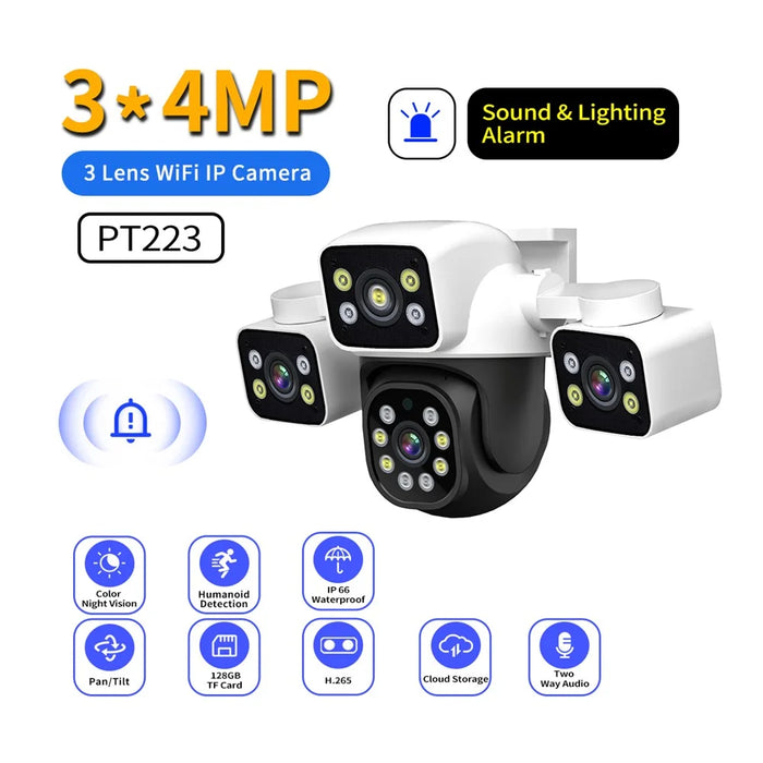 ESCAM PT223 Home Security 3 x 4MP Lens Camera WiFi Motion Detection Alarm Two-Way Audio Camera - EU Plug - 5