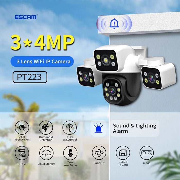 ESCAM PT223 Home Security 3 x 4MP Lens Camera WiFi Motion Detection Alarm Two-Way Audio Camera - EU Plug - 6