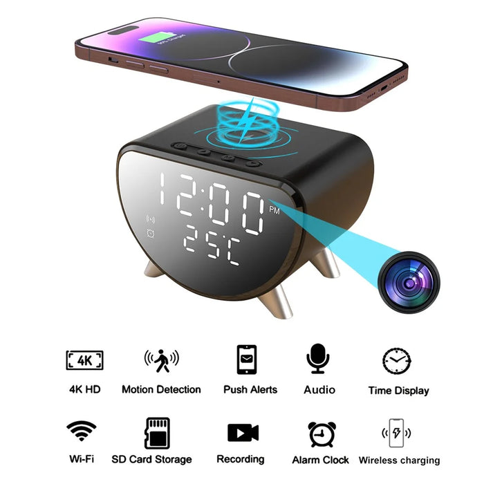 5 in 1 15W Smart Desktop Phone Charger HD Hidden Camera Wireless WiFi Security Camera - Black - 3