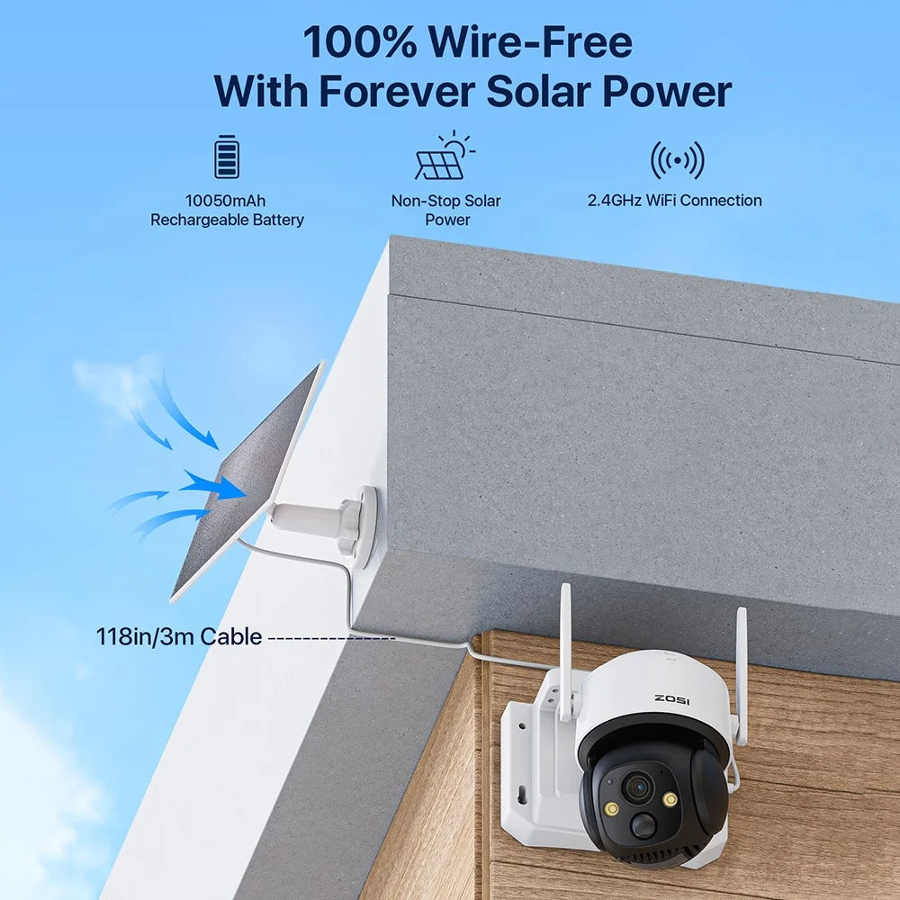 ZOSI C291 4MP 2.5K WiFi Solar Security Camera PIR Smart Detection Night Vision Outdoor Wireless PT Camera, No Memory Card - 2