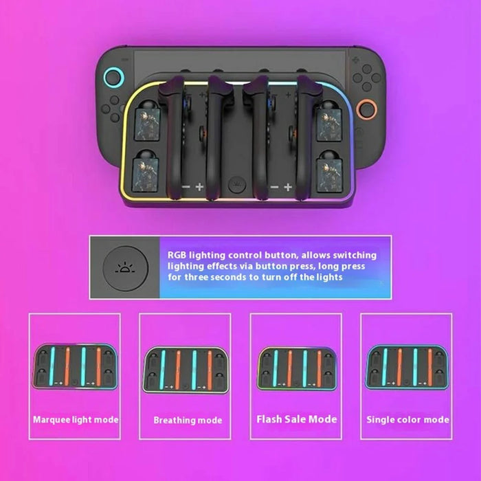 For Nintendo Switch 2 Wall Mounted Bracket Joycon Charging Dock with RGB Light Game Card Storage Stand - 6