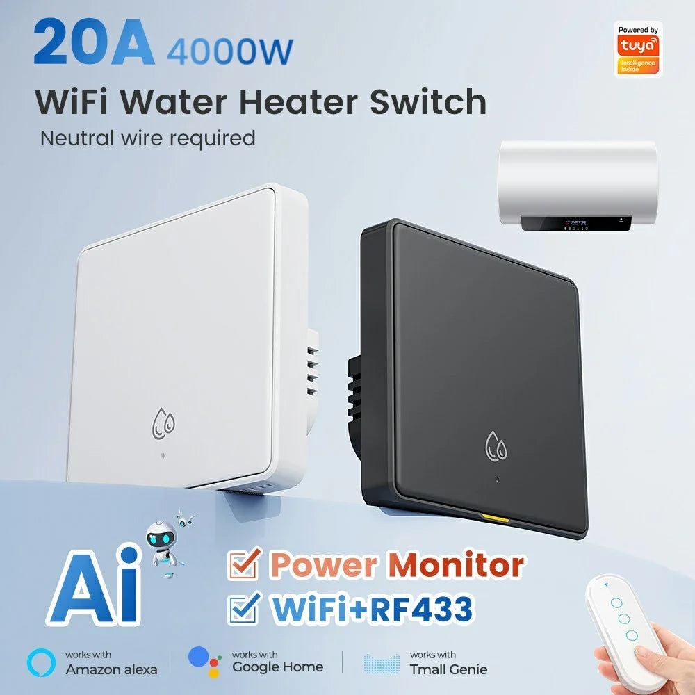 KG128 4000W WiFi Smart Timer Switch for Water Heater Power Monitor Work with Alexa Google Assistant, EU Plug - White - 2