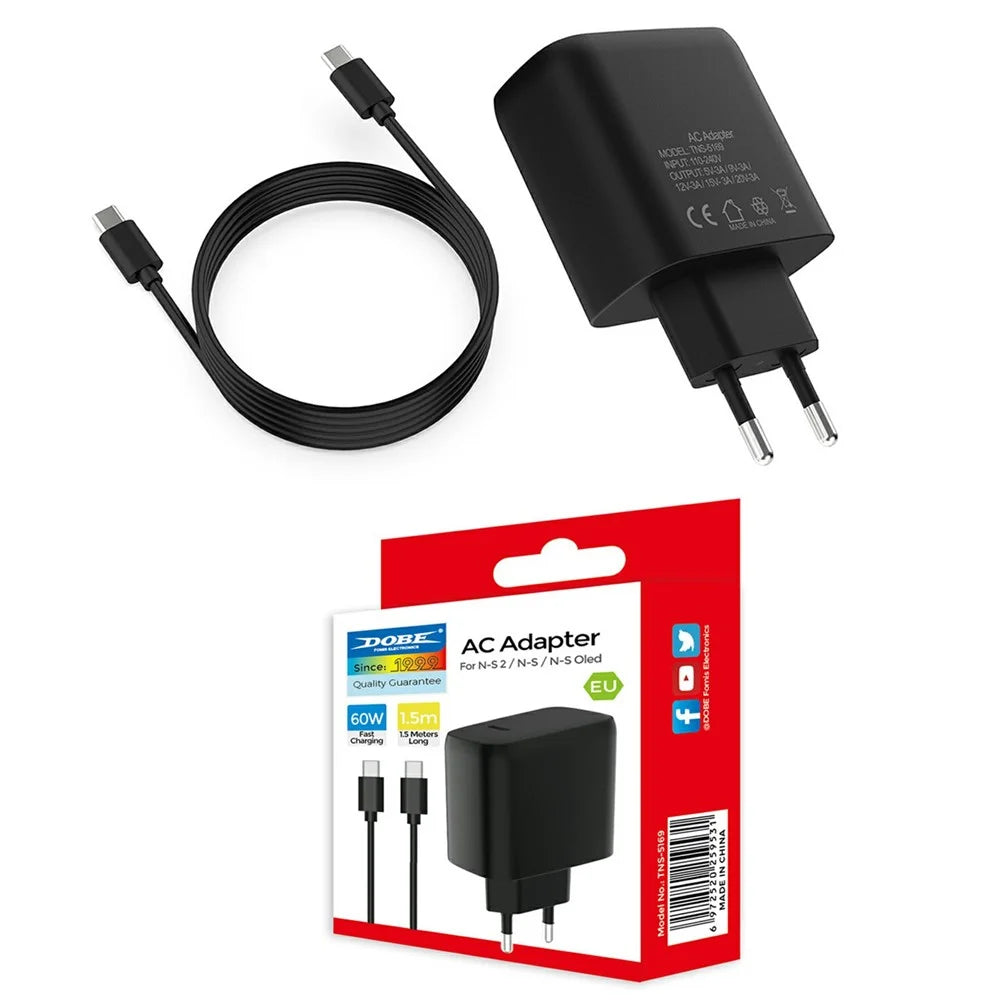 DOBE TNS-5169 EU Plug 60W Fast Charger for Nintendo Switch 2  /  Switch OLED  /  Switch Console Type C Power Adapter with Cable - 6