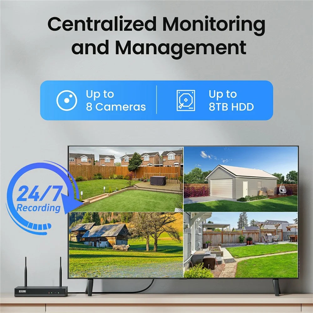 ZOSI 2K C302 WiFi 6 Security Camera System AI Human Detection Two Way Audio 4Pcs 3MP Camera 4K 8CH NVR with 1TB HDD - US Plug - 4