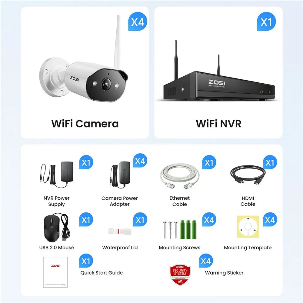 ZOSI 2K C302 WiFi 6 Security Camera System AI Human Detection Two Way Audio 4Pcs 3MP Camera 4K 8CH NVR with 1TB HDD - US Plug - 6