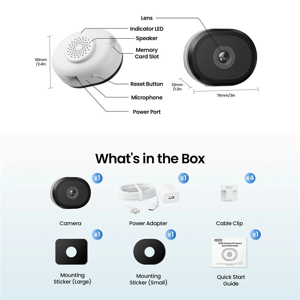 ZOSI C680 2K Window Camera Night Vision 3MP 2.4 / 5GHz WiFi AI Human Vehicle Detection Security Cam - US Plug - 4