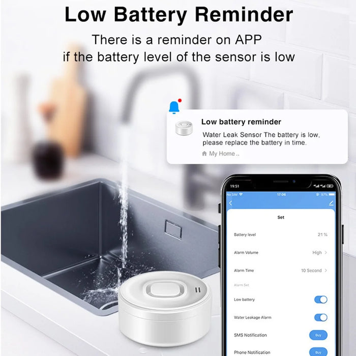 SQ400C001 100dB Alarm WiFi Smart Water Leak Detector Works with Amazon Alexa  /  Google Assistant - 5