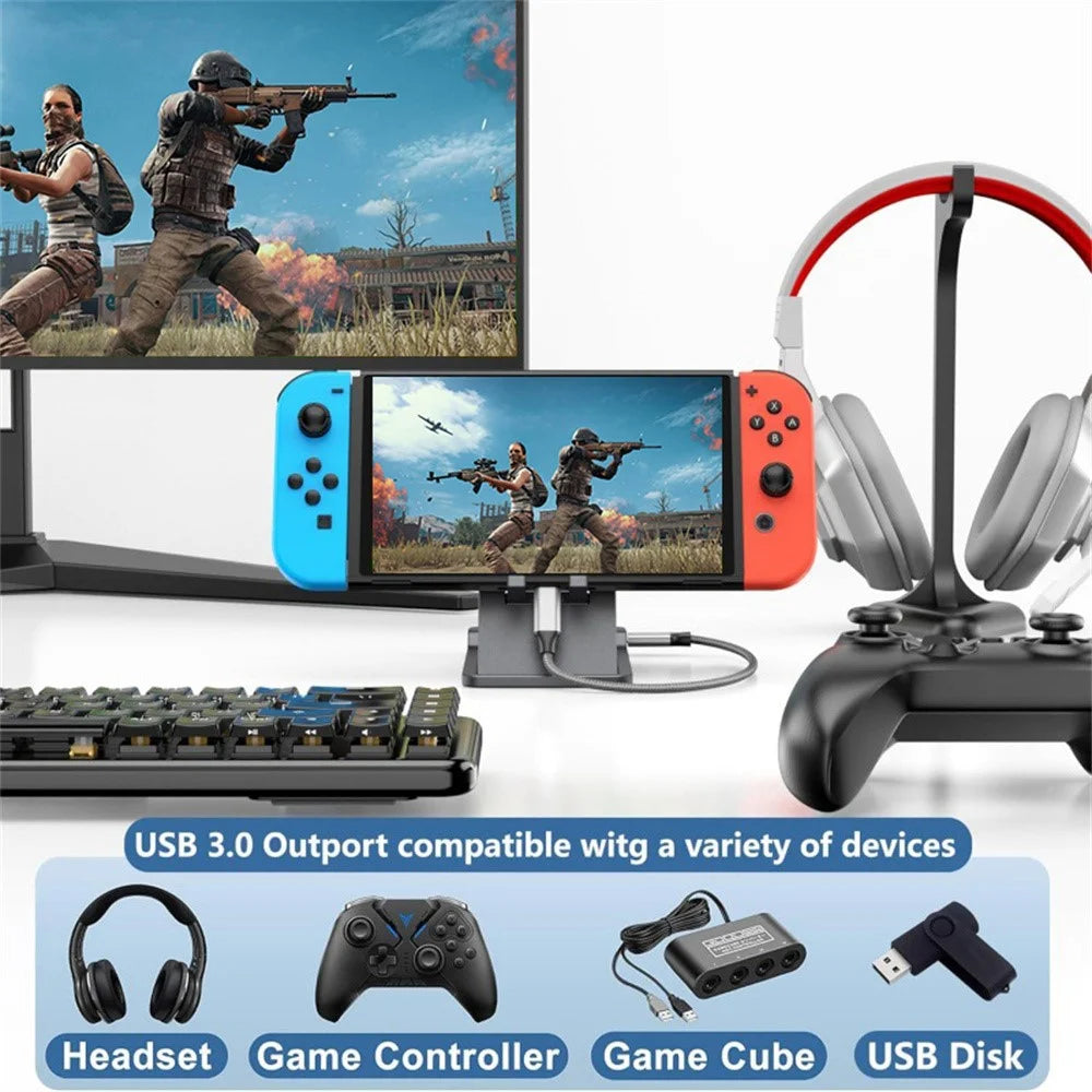 For Nintendo Switch 2  /  Switch  /  Switch OLED Dock HD Video Converter 3-in-1 Expansion Hub - 5