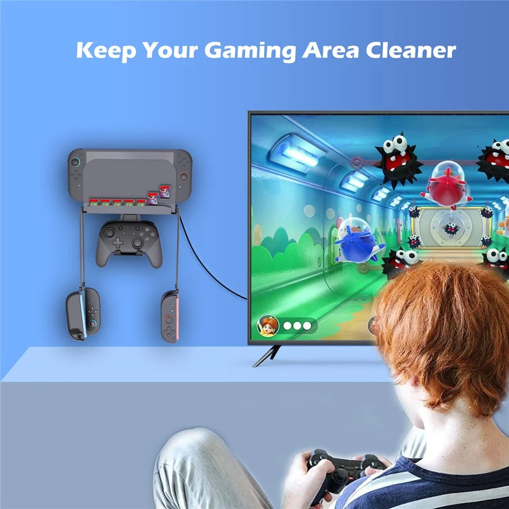For Nintendo Switch / Switch 2 / Switch OLED Wall Mount Bracket Game Console Holder with Game Card Slots / Controller Hook - 3