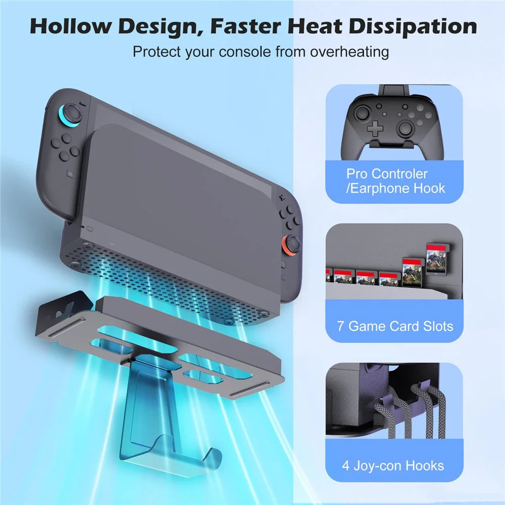 For Nintendo Switch / Switch 2 / Switch OLED Wall Mount Bracket Game Console Holder with Game Card Slots / Controller Hook - 4