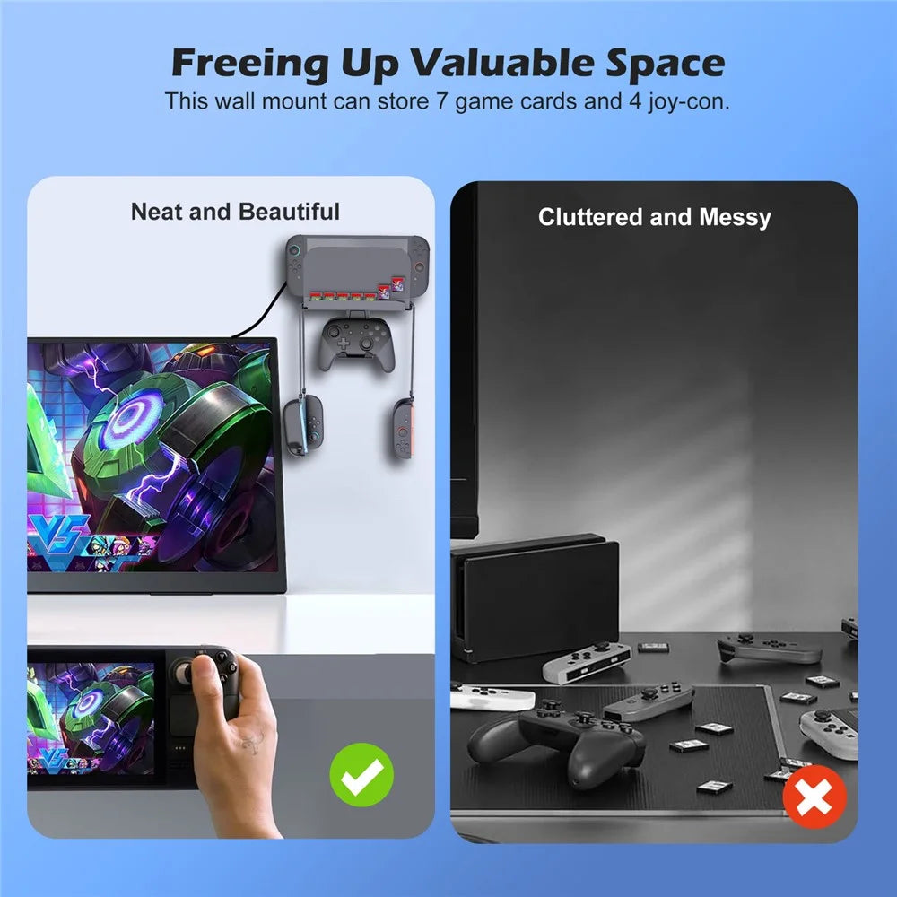 For Nintendo Switch / Switch 2 / Switch OLED Wall Mount Bracket Game Console Holder with Game Card Slots / Controller Hook - 6
