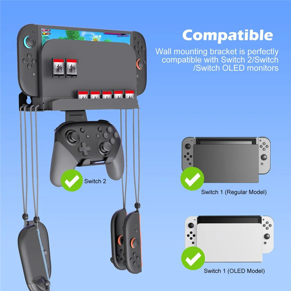 For Nintendo Switch / Switch 2 / Switch OLED Wall Mount Bracket Game Console Holder with Game Card Slots / Controller Hook - 7