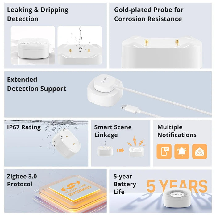 SONOFF SNZB-05P Ewelink Zigbee 3.0 Water Leak Detector Flood Alert Overflow Security Alarm Sensor - 2
