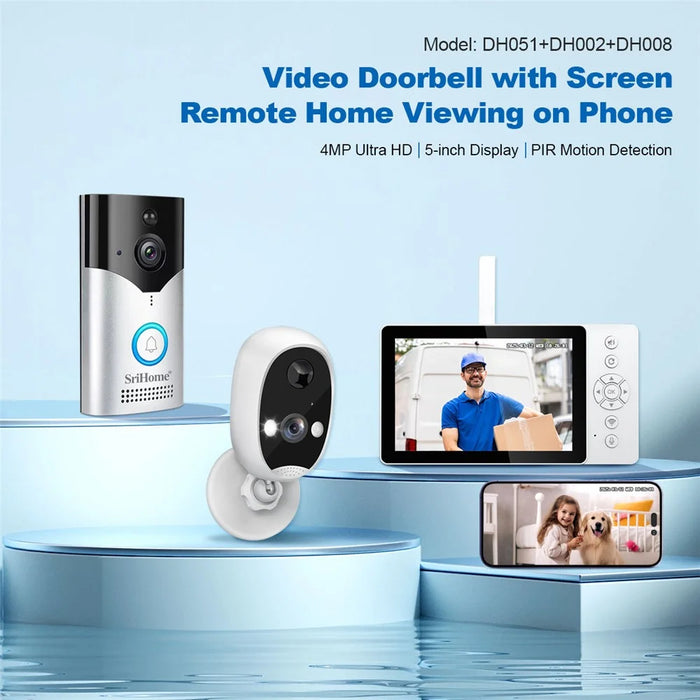 SRIHOME DH051_002_008 Smart Wireless Doorbell Set 4MP HD Indoor Video Intercom Low Power Consumption for Home - US Plug - 5