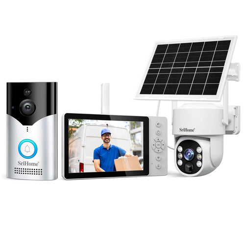 SRIHOME DH051_002_005 Smart Wireless Video Doorbell Camera Set 4MP HD Intercom 5 Inch Screen Solar Powered Two-Way Audio - 1