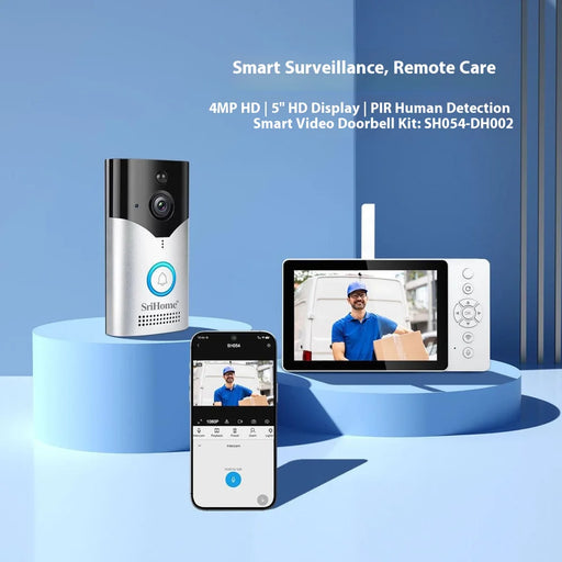 Srihome DH051+DH002 Wireless Video Doorbell 4MP Camera HD Two-Way Audio Night Vision 5-Inch Display for Home Security - 2