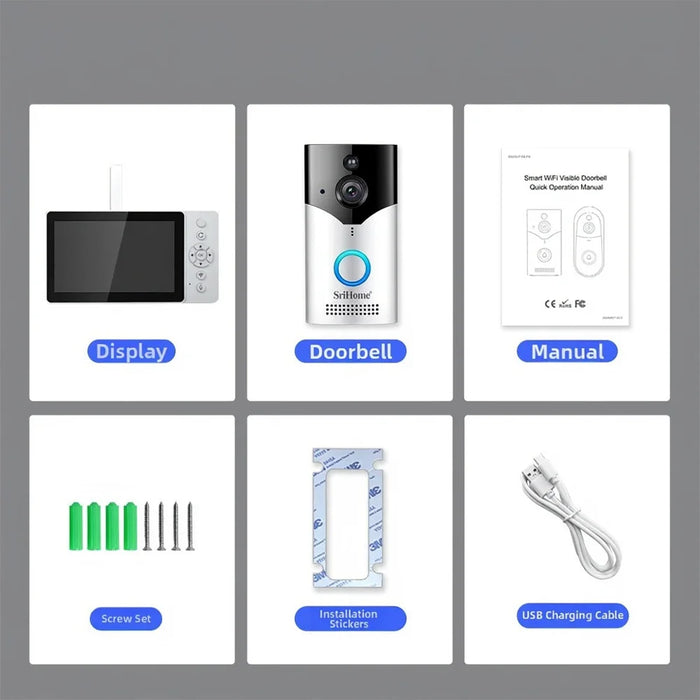 Srihome DH051+DH002 Wireless Video Doorbell 4MP Camera HD Two-Way Audio Night Vision 5-Inch Display for Home Security - 5