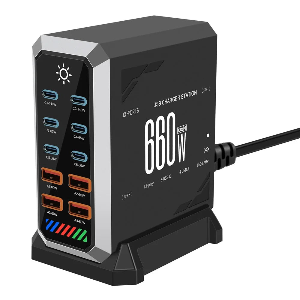 HHW HW18 660W GaN Multi-Port Desktop Charger USB Power Adapter Station for Smartphone / Laptop - EU Plug - 1