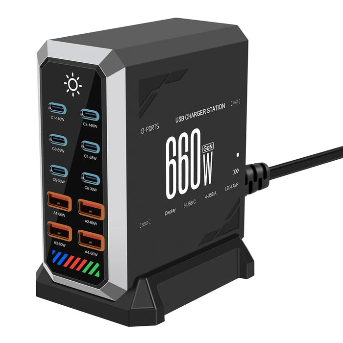 HHW HW18 660W GaN Multi-Port Desktop Charger USB Power Adapter Station for Smartphone / Laptop - EU Plug - 1