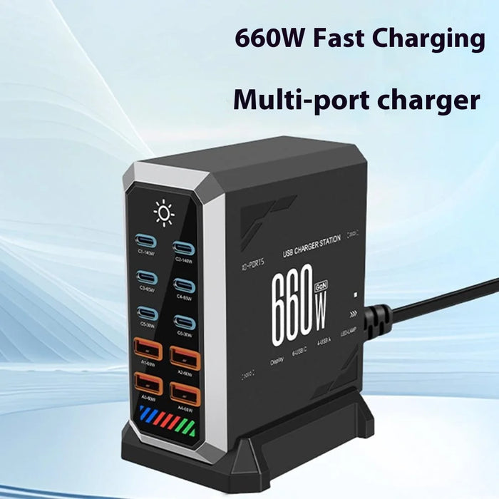 HHW HW18 660W GaN Multi-Port Desktop Charger USB Power Adapter Station for Smartphone / Laptop - EU Plug - 2