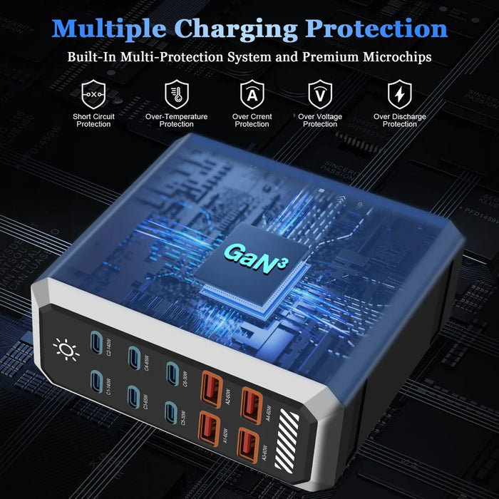 HHW HW18 660W GaN Multi-Port Desktop Charger USB Power Adapter Station for Smartphone / Laptop - EU Plug - 3