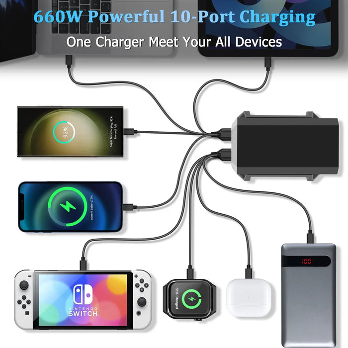 HHW HW18 660W GaN Multi-Port Desktop Charger USB Power Adapter Station for Smartphone / Laptop - EU Plug - 4